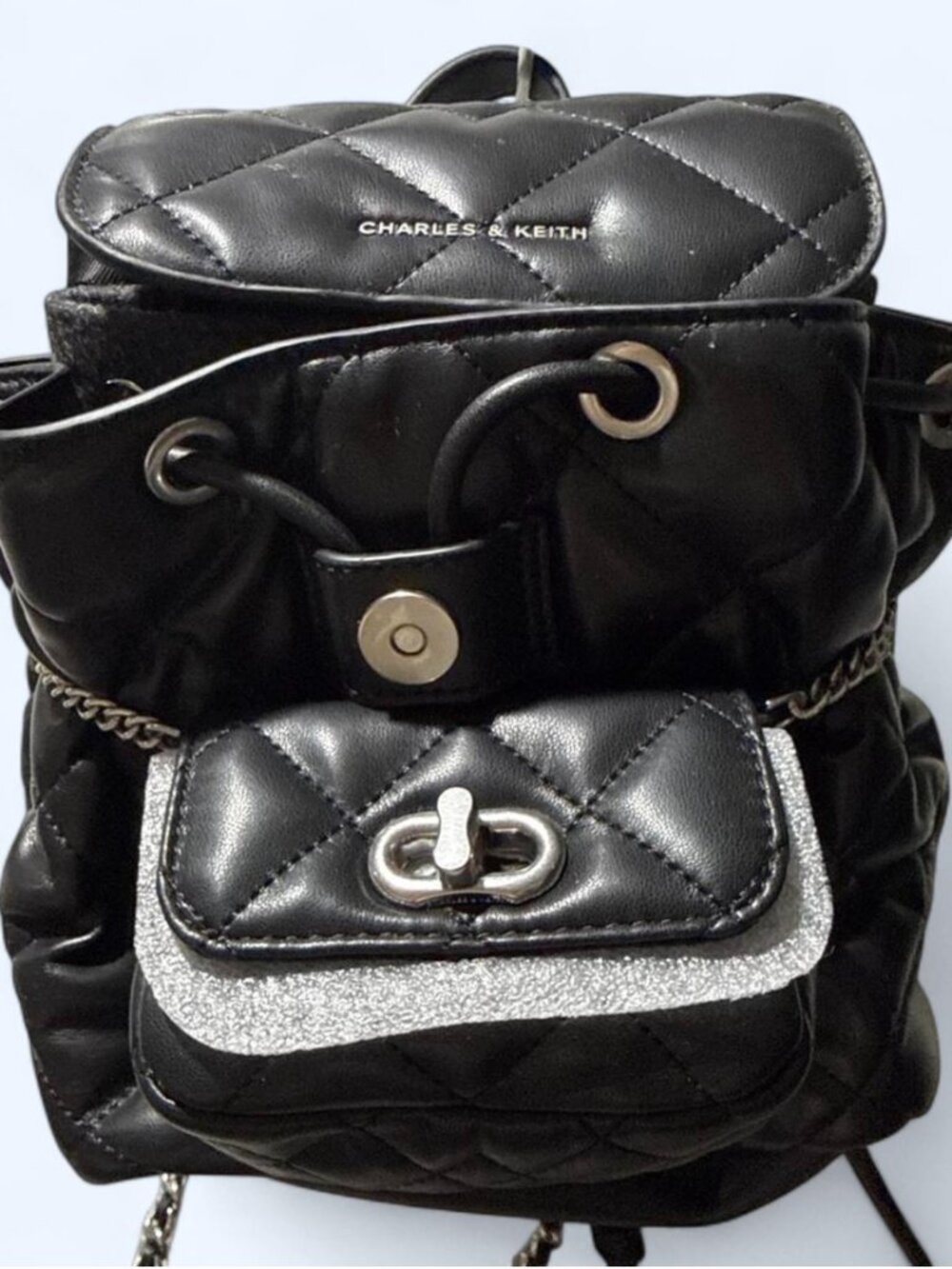 Charles & Keith Black Quilted Backpack and Mini Bag Set